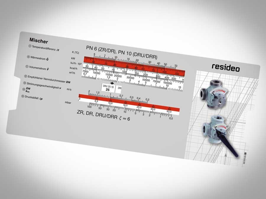 Dimensionierungsschieber für Mischer und Ventile