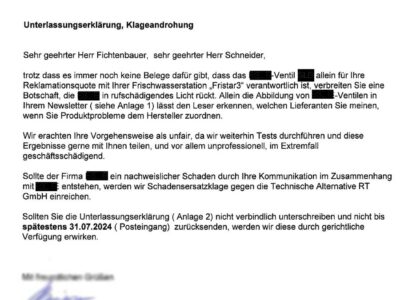 Klageandrohung nach Entschuldigung